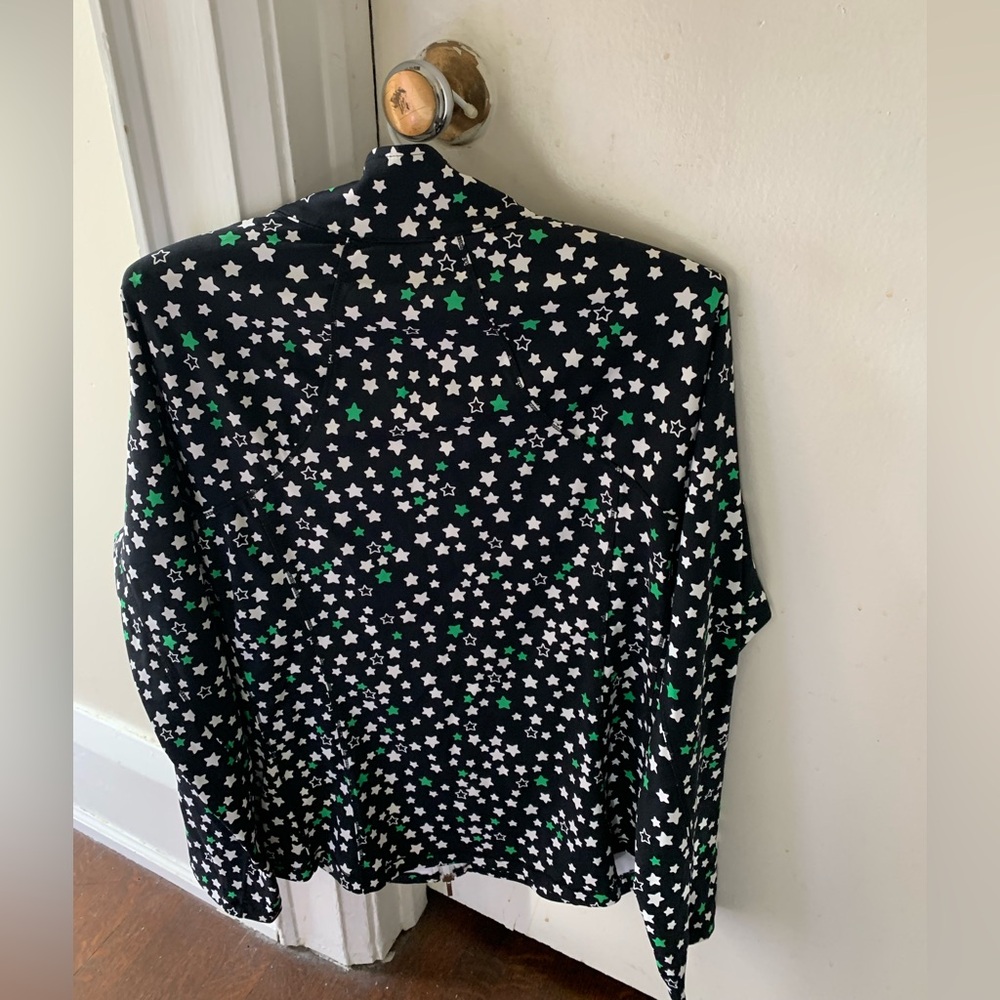 Star Patterned Black Jacket with Green and White Accents - Picture 3 of 3